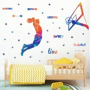 Colorful Basketball Wall Decals DIY Stars Sports Player Silhouette Wall Stickers Peel & Stick Removable Basketball Wall Decor Art Murals for Boys Teens Bedroom Playroom Classroom Office