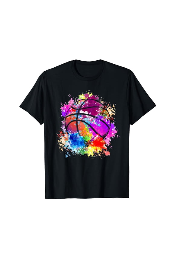 Colorful Basketball Watercolor Design Men Women Baller Dunking T-Shirt