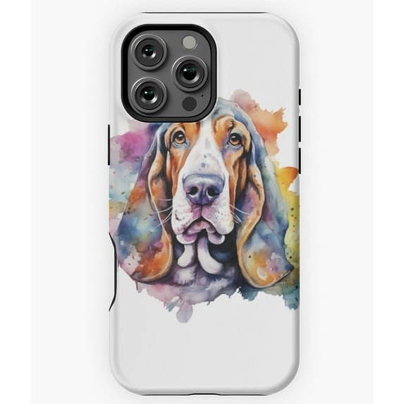 Colorful Basset Hound Watercolor Phone Case for iPhone 16 15 14 13 12 11 Pro Max