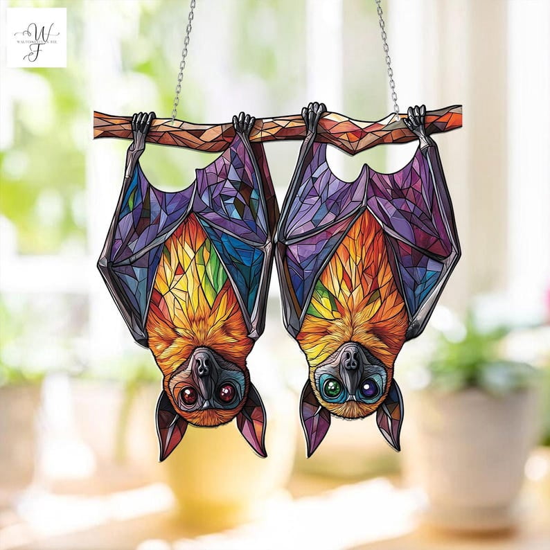 Colorful Bat Acrylic Window Hanging, Vibrant Animal Decor, Beautiful ...