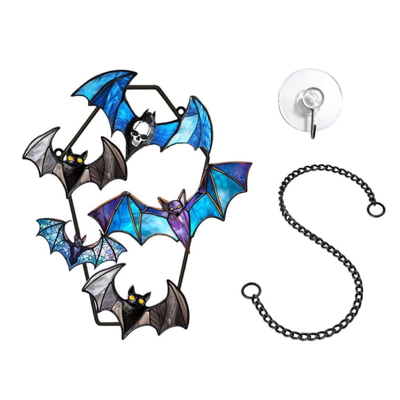 Colorful Bat Stained Glass Suncatcher Hanging for Window, Art Pendants Bats Halloween Decorations