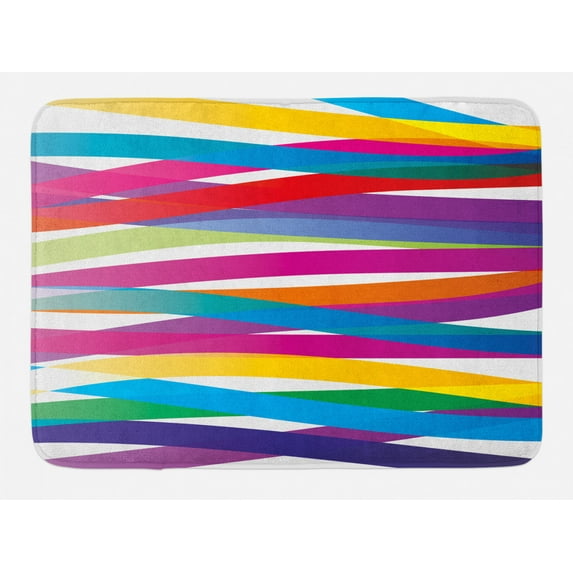 Colorful Bath Mat, Multicolor Ribbon Style Abstract Design Vivid Rainbow Pattern Artistic Expression, Non-Slip Plush Mat Bathroom Kitchen Laundry Room Decor, 29.5 X 17.5 Inches, Multicolor, Ambesonne