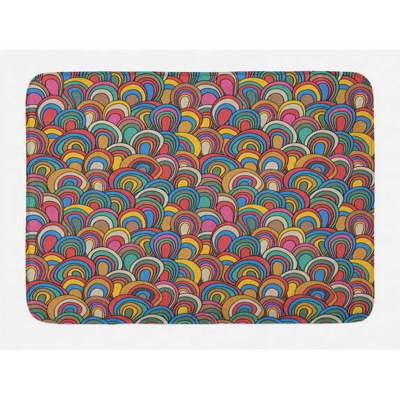Colorful Bath Mat, Nautical Wave Inspired Pattern Scale Style Ornamental Bullseye Round Half Circles, Plush Bathroom Decor Mat with Non Slip Backing, 29.5" X 17.5", Multicolor, by Ambesonne