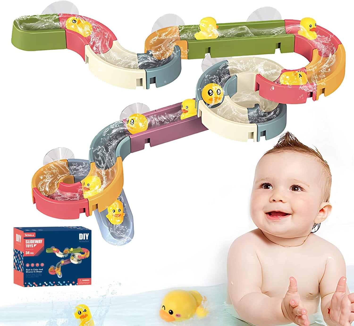 Colorful Bath Toys for Toddlers 35 Pcs Duck Slide Water Balls DIY Water Track Suction Cup
