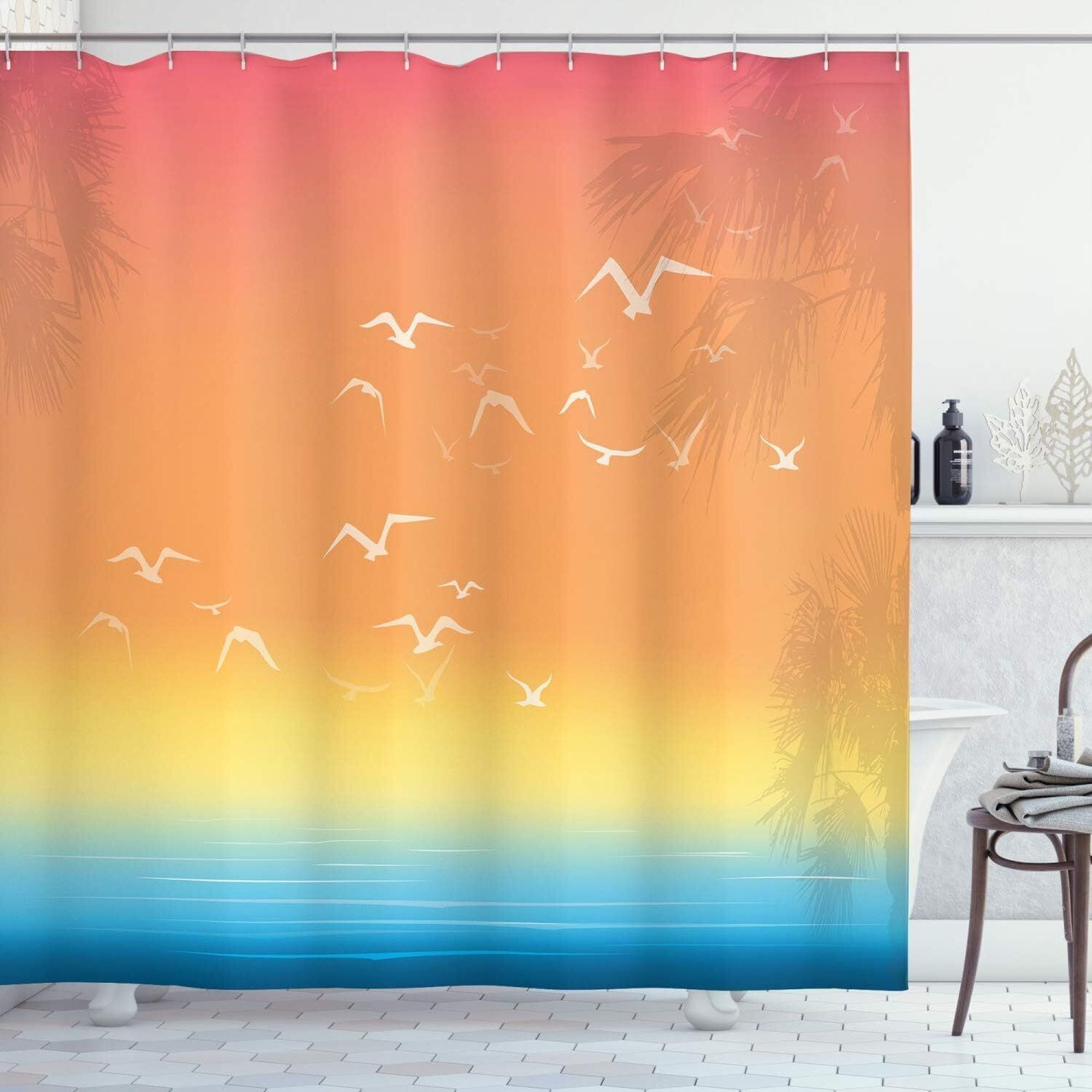 Colorful Bathroom Makeover Rainbow Shower Curtain Set with Hooks