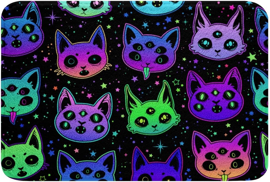 Colorful Bathroom Rugs Cartoon Cat Rug Rainbow Kitten Kitchen Mat