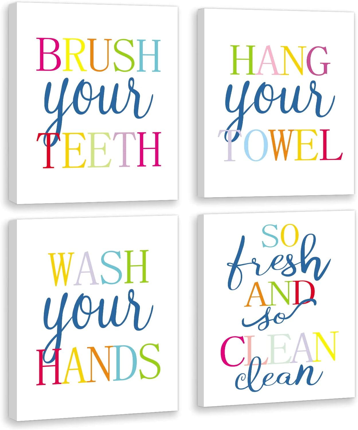 Colorful Bathroom Wall Decor Rainbow Frame Wall Art Set of 4(8X10) Kids ...