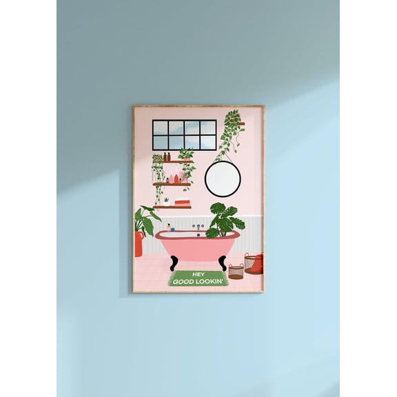 Colorful Bathtub Wall Art Print, Botanical Bathroom Decor