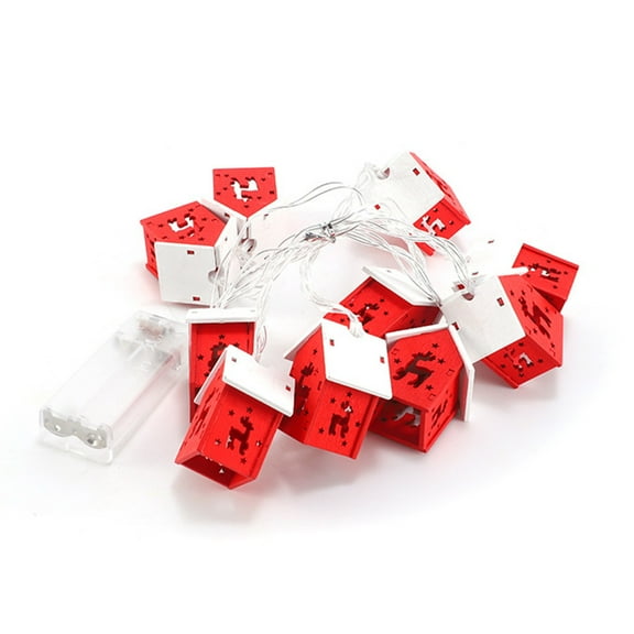 Colorful Battery Powered Christmas Wooden House String Lights Warm White, 2M 10 Houses Led Fairy Lights For Indoor Decor