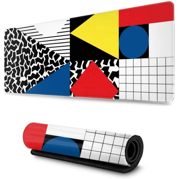 Colorful Bauhaus Abstract Geometric in Retro Modern Pattern 80S Large Mouse Pad Keyboard Pad Long Extended Multipurpose Computer Game Mouse Mat