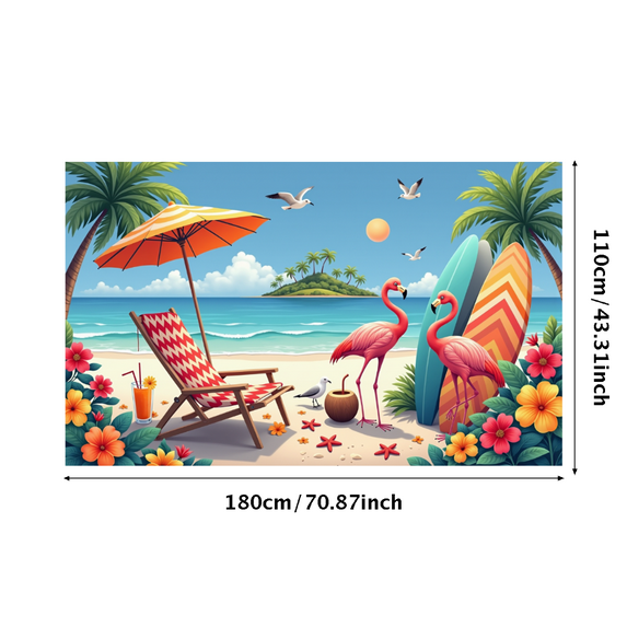 Colorful Beach Backdrop Flamingo Tropical Summer Banner Palm Tree for Beach Party Photography Summer Celebration
