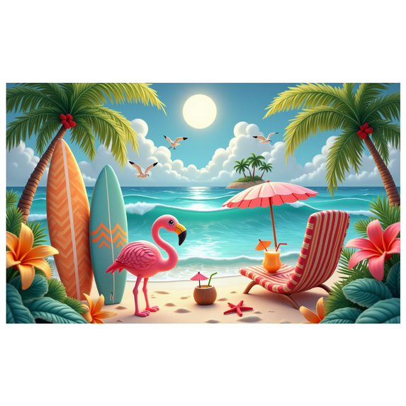 Colorful Beach Backdrop Flamingo Tropical Summer Banner Palm Tree for Beach Party Photography Summer Celebration