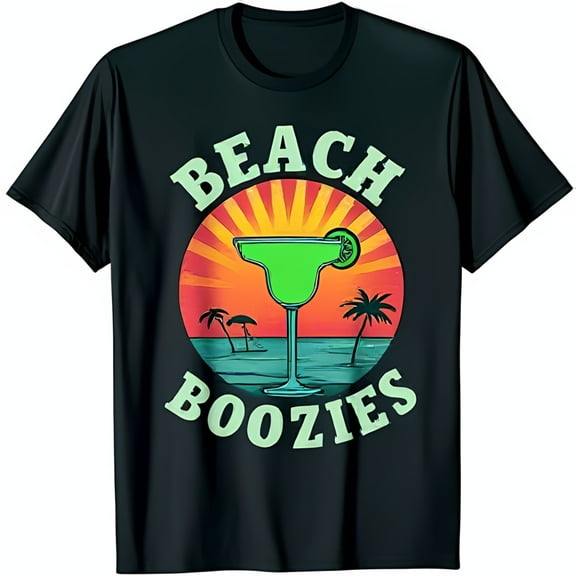 Colorful Beach Boozies Graphic on Black T-Shirt for Summer Vibes