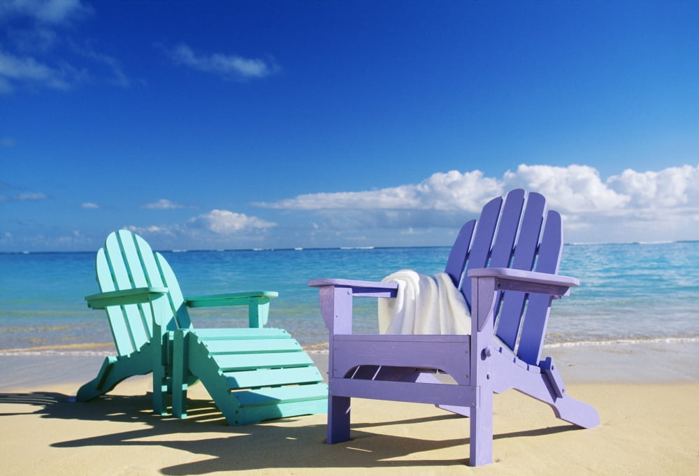 Colorful Beach Chairs On Beach Calm Waves Washing Ashore Turquoise Water Canvas Art - Dana Edmunds Design Pics (36 x 24)