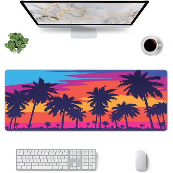 Colorful Beach Mouse Pad Stitched Edge XL Large Mousepad 31.5" X 11.8" Rubber Base Non Slip Desk Mat for Laptop Pc Computer Gaming