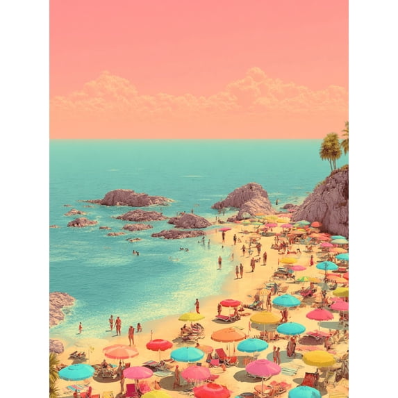 Colorful Beach Scene Canvas Wall Art, Bright Seaside Print for Living Room, Bedroom, Kitchen, Bathroom and Hotel Decor