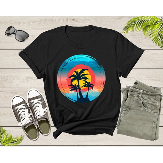 Colorful Beach Sunset Sky Palm Trees for Men Women Kids T-Shirt Summer Shirt for Men Women Kids Boys Girls Teens Summer Graphic Tshirt
