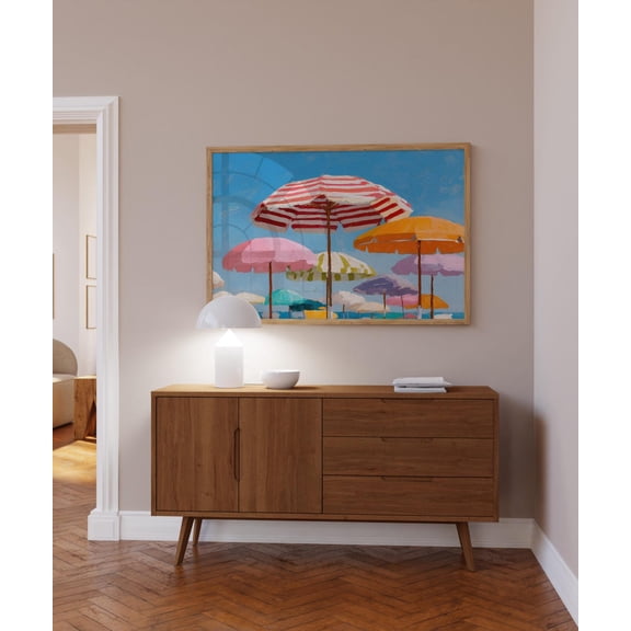 Colorful Beach Umbrella Retro Summer Coastal Art, Unframed Canvas 8x10in