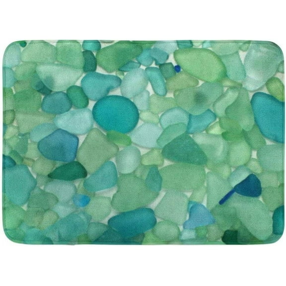 Colorful Beachglass Sea Glass Teal Bath Mat, Beach Ocean Coastal Nautical Bathroom Rugs Soft Bath Rugs Non Slip, Washable Floor Rug Floor Mat Home Decor for Kitchen Bedroom(16x24)