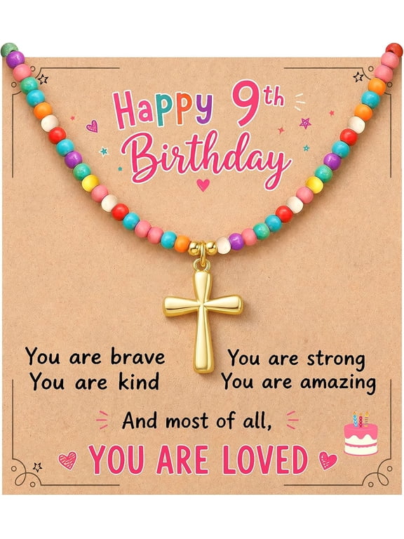 Colorful Bead Cross Necklace Happy 8th 9th 10th Birthday Gifts