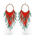 thumbnail image 1 of Colorful Bead Dangles, Cowboy Chic Earrings for Women, Boho Handmade Red, Gold, Turquoise Earrings, Ethnic Dangling Beads Design, Gift-Ready, Perfect for Concerts & Festivals - Red Teal Bead, 1 of 7