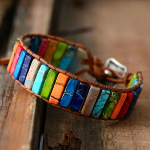Colorful Beaded Bracelet Handmade Leather Cord Adjustable Ethnic Style Jewelry Unisex Vintage Boho Gift Accessory