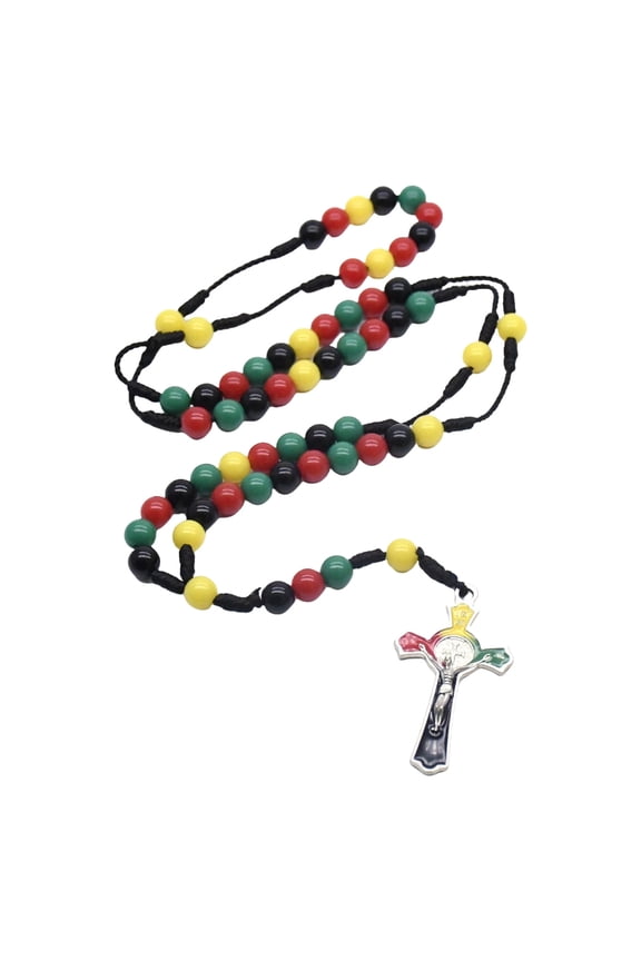 Colorful Beaded Crosses Pendant Necklace Religious Prayer Braids Rope Rosary Necklace for Christians Jewelry Accessories