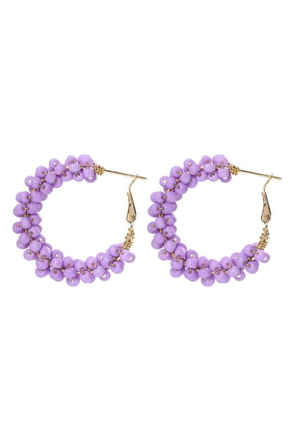 Colorful Beaded Earrings for Women, Boho Flower Hoop Earrings