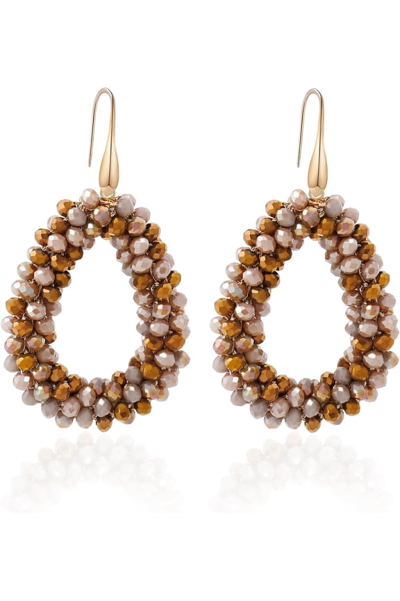 Colorful Beaded Hoop Dangle Earrings For Women Statement Boho Summer Beach Teardrop Drop Earrings Fashion Jewelry Gifts[r1275]