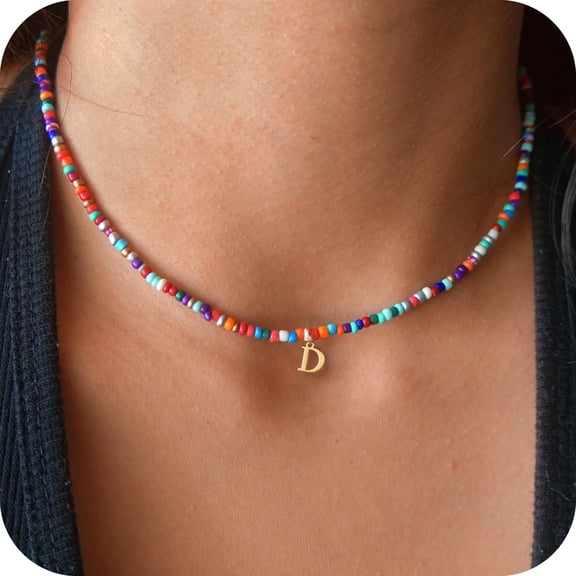 Turandoss Colorful Beaded Initial Choker Necklace for Women Girls Letter A-Z Cute Jewelry Trendy Personalized Birthday Gifts for Women New Teen Girl