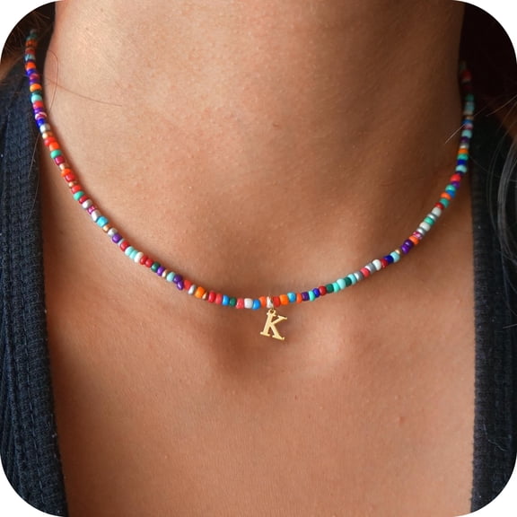 Turandoss Colorful Beaded Initial Choker Necklace for Women Girls Letter A-Z Cute Jewelry Trendy Personalized Birthday First Communion Gifts for Women Teen Girl