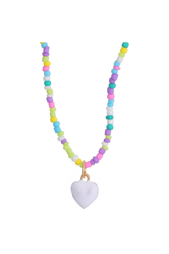 Colorful Beaded Necklaces Women Adjustable Heart Shapes Pendant Neckchains Bohemian Choker Colorful Accessory for Party