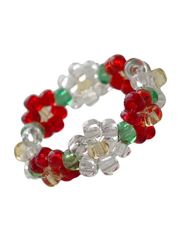 Colorful Beaded Rings Elastic Adjustable Designs Flower Rings Accessory for a Individualized Fit and Fashion Statement
