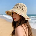 thumbnail image 1 of Colorful Beaded Straw Sun Hat for Women – Foldable Wide Brim Beach Hat with Adjustable Chin Strap, Summer Vacation UV Protection Bucket Cap, 1 of 6