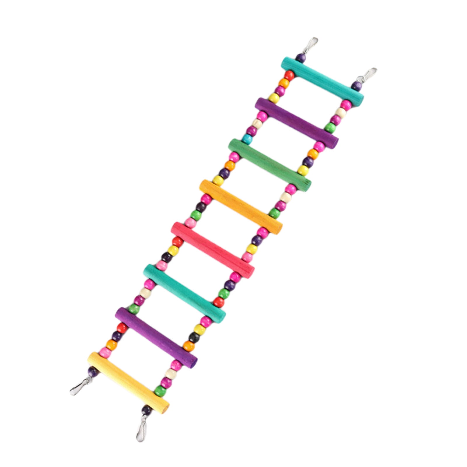 Colorful Beads Bird Ladder Natural Wood Hanging Ladder with Swing Toy
