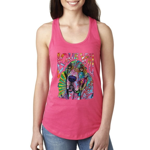 Colorful Beagle | Dogs Love You | Dean Russo Art Animal Lover Ladies Racerback Tank Top, Hot Pink, X-Large