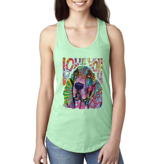 Colorful Beagle | Dogs Love You | Dean Russo Art Animal Lover Ladies Racerback Tank Top, Mint, Medium
