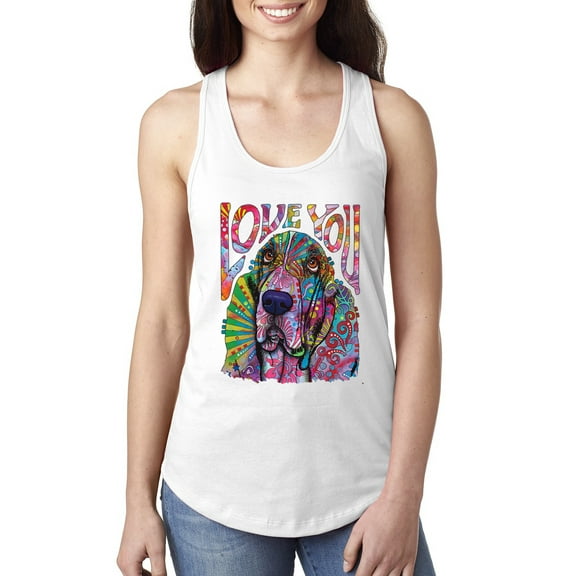 Colorful Beagle | Dogs Love You | Dean Russo Art Animal Lover Ladies Racerback Tank Top, White, Large
