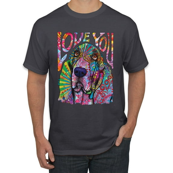 Colorful Beagle | Dogs Love You | Dean Russo Art Animal Lover Men's T-Shirt, Charcoal, Large