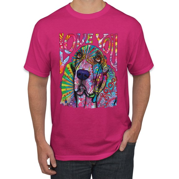 Colorful Beagle | Dogs Love You | Dean Russo Art Animal Lover Men's T-Shirt, Fuschia, Small