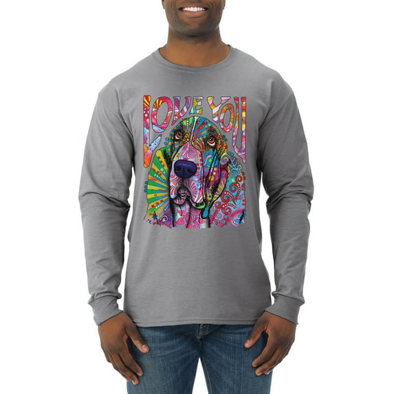 Colorful Beagle | Dogs Love You | Dean Russo Art Animal Lover Mens Long Sleeve Shirt, Heather Grey, XX-Large