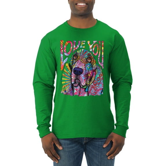 Colorful Beagle | Dogs Love You | Dean Russo Art Animal Lover Mens Long Sleeve Shirt, Kelly, Medium