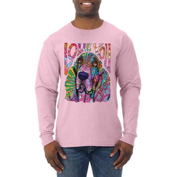 Colorful Beagle | Dogs Love You | Dean Russo Art Animal Lover Mens Long Sleeve Shirt, Light Pink, 3X-Large
