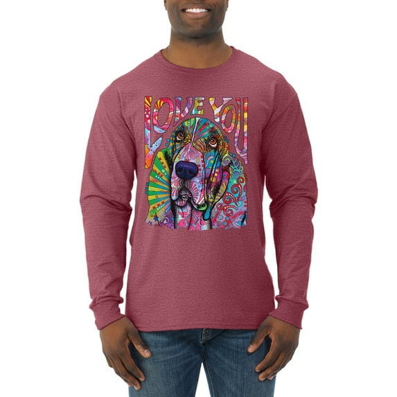 Colorful Beagle | Dogs Love You | Dean Russo Art Animal Lover Mens Long Sleeve Shirt, Vintage Heather Red, Large