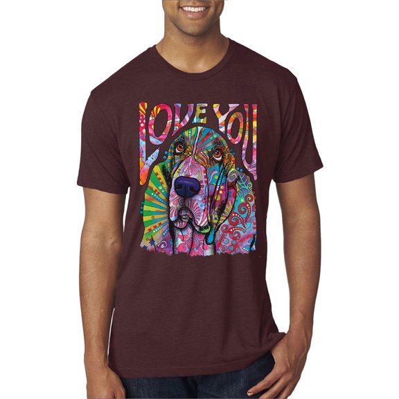 Colorful Beagle | Dogs Love You | Dean Russo Art Animal Lover Mens Premium Tri Blend T-Shirt, Cardinal, XX-Large