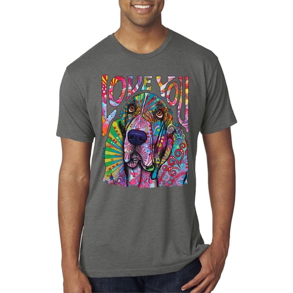 Colorful Beagle | Dogs Love You | Dean Russo Art Animal Lover Mens Premium Tri Blend T-Shirt, Dark Heather, Large