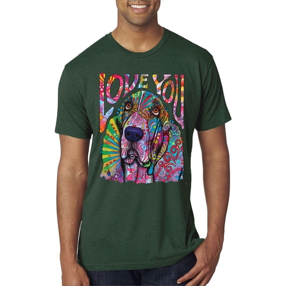 Colorful Beagle | Dogs Love You | Dean Russo Art Animal Lover Mens Premium Tri Blend T-Shirt, Forest Green, X-Large