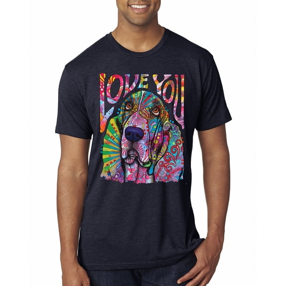 Colorful Beagle | Dogs Love You | Dean Russo Art Animal Lover Mens Premium Tri Blend T-Shirt, Vintage Navy, Large
