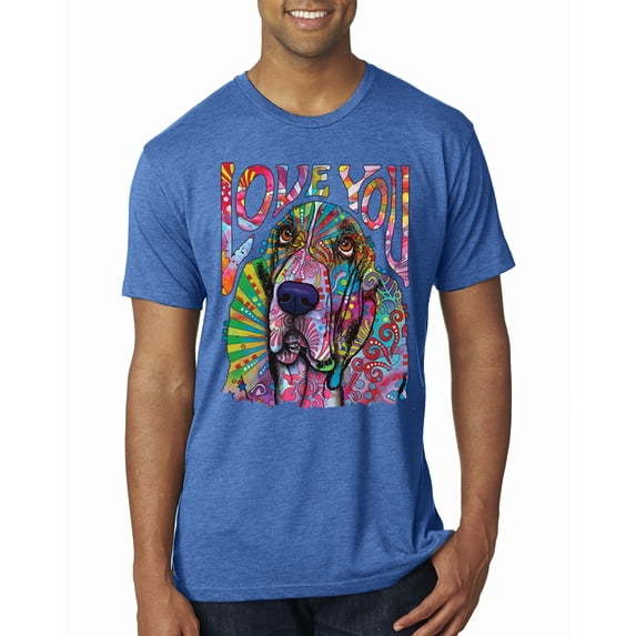 Colorful Beagle | Dogs Love You | Dean Russo Art Animal Lover Mens Premium Tri Blend T-Shirt, Vintage Royal, X-Large
