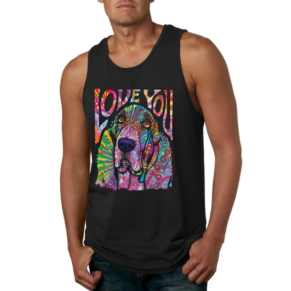 Colorful Beagle | Dogs Love You | Dean Russo Art Animal Lover Mens Tank Top, Black, Large